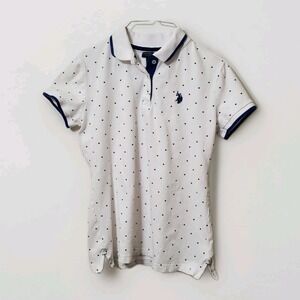 Woman's US Polo ASSN Polo‎  SIZE: Small S White Blue Polka dots